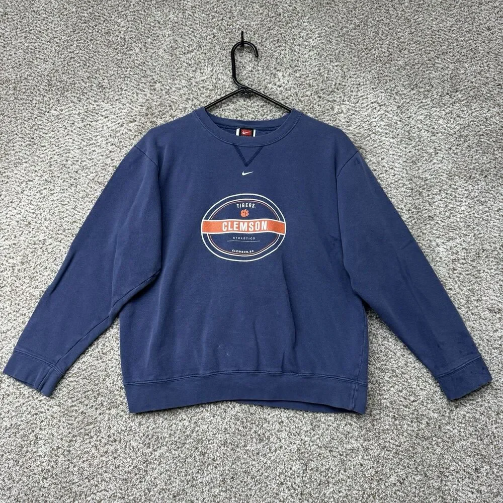 Vintage‎ 90s Clemson Tigers Sweatshirt Men's Medium Blue Crew Neck Pullover Nike